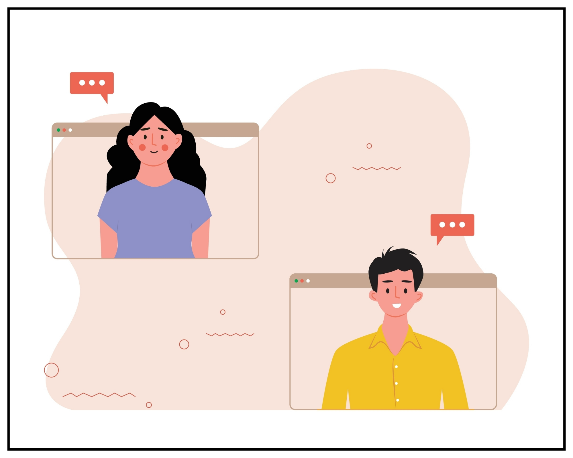 Illustration of a woman and a man on a video call.